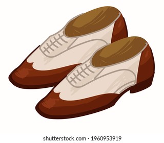 Retro fashion for men, isolated icon of accessories for gentlemen. Shoes with laces and leather of two colors, boots for sports or walking. Trendy footwear for stylish outfit. Vector in flat style