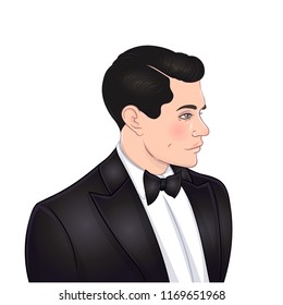 Retro fashion: stylish man of twenties. Vector illustration. Flapper 20's style. Vintage party or thematic invitation design template.