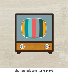 Retro fashion wood television. Vector illustration.