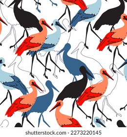 Retro Fashionable Stork Bird Vector Graphic Seamless Pattern can be use for background and apparel design