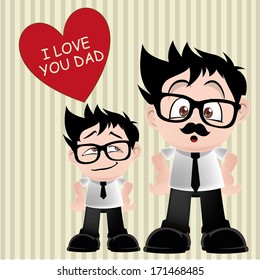 a retro father with his retro son in a striped background