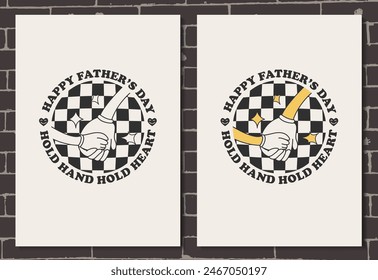 Retro Father's Day character poster illustration with a father holding kid hand vector