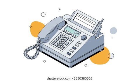 Tecnologia de máquina de fax retro enviando documentos importantes via linhas telefônicas