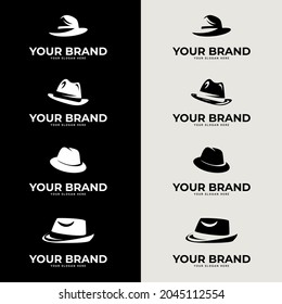 Retro fedora hat logo icon. Icon Concept, Vector Logo Design. suitable for company logo, print, digital, icon, apps, and other marketing material purpose. hat logo set