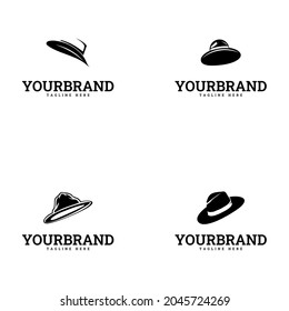 Icono del logotipo de sombrero retro fedora. Concepto de icono, diseño de logotipo vectorial. adecuado para el logotipo de la empresa, impresión, digital, icono, aplicaciones y otros fines de marketing. conjunto de logotipos