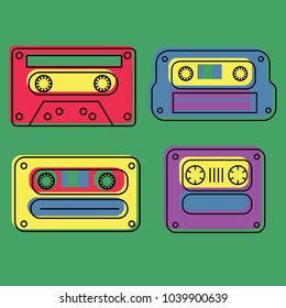Retro feel audio cassettes set, authentic design.