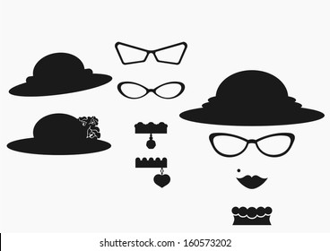 retro female design elements - hats and glasses