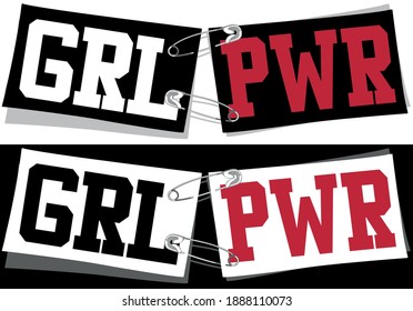 Retro feminist typography girl power slogan pinned with safety pins for woman tee print - t shirt and sticker design - Vector