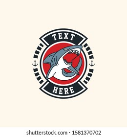 Retro fierce shark emblem logo template