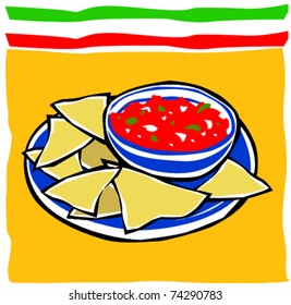 Retro Fiesta Chips And Salsa Vector Illustration