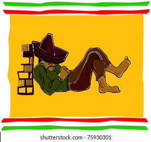 Retro Fiesta Sleeping Sombrero Man Vector Illustration