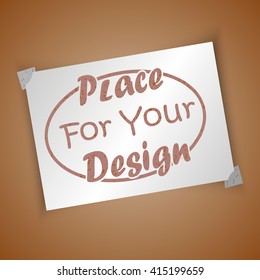 Retro figured  edges photo frame with one not fixed turned up  corner in vintage white photo corners isolated on brown background