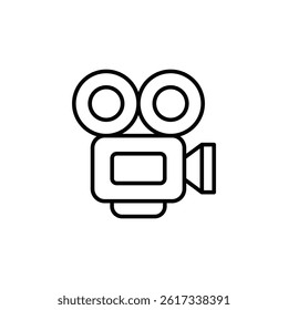 Retro film camera icon in outline design, cinematography equipment