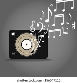 Retro film cassete player with the notes