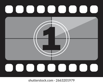 Retro Film Countdown mit Nummer eins auf einem klassischen Filmstreifen.