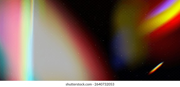 Retro film light leak with grain texture and flare overlay. Vintage camera effect with holographic glow and rainbow gradient. Perfect for nostalgic poster or abstract photo background EPS illustration