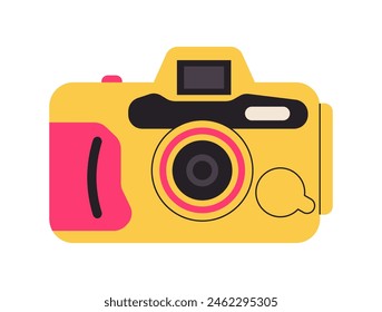 Retro film photo camera isolated on white background. Old vintage analog disposable photo camera. Hand-drawn colored flat vector illustration