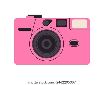 Retro film photo camera isolated on white background. Old vintage analog disposable photo camera. Hand-drawn colored flat vector illustration