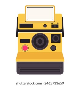 Retro film photo camera isolated on white background. Old vintage analog disposable photo camera. Hand-drawn colored flat vector illustration