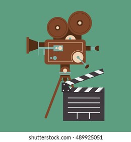retro film projector and cinema related icons image
