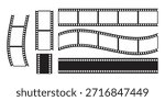 Retro Film Strip Frames Collection with Straight and Curved Movie Strips in transparent background.