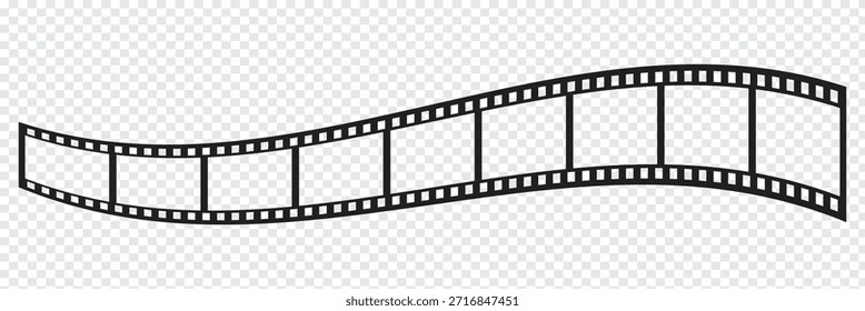 Colección de marcos de tira de película retro con tiras de película rectas y curvas en fondo transparente.