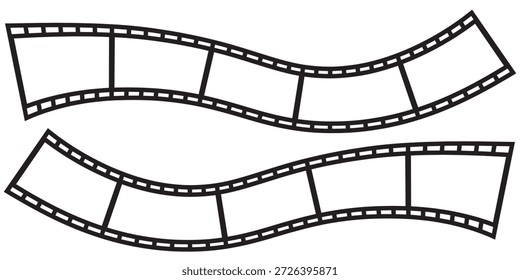 Coleção de Quadros de Faixa de Filme Retro com Faixas de Filme Retas e Curvas em fundo transparente.