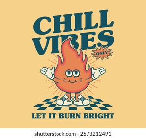 Retro Fire Flame Cartoon Design with Motivational Slogan for T-shirts, Streetwear, Stickers, Posters and More