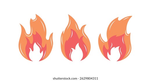 Retro fire flame icon with textured look. Grunge-style vintage logo, badge, or label. Vector illustration in hipster aesthetic. Hand drawn fire icons