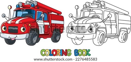 Retro fire truck or fire engine. Coloring book