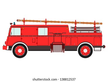 Retro fire truck on a white background. Vector