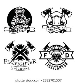 Retro firefighter logo bundle template. Firefighter rescue logo badge collection