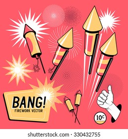 Retro Firework Rockets. Vector Illustration.