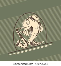 Retro fish musician play music