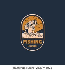 retro fishing club emblem logo