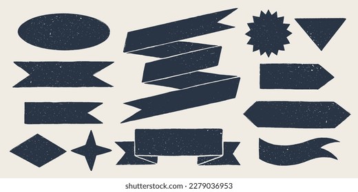 Retro flag and ribbon banners. Hand drawn vintage textured badges, banner, ribbon, flag, and other design elements. Hand-drawn infographic Vector collection.