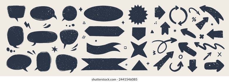 Retro flag and ribbon banners. Hand drawn vintage textured badges, banner, ribbon, flag, and other design elements. Hand-drawn infographic Vector collection.