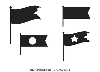 Conjunto de Vector de silueta de bandera retro con banderas vintage ondeando, Anuncios rasgados y símbolos de bandera grunge aislados para proyectos de marca, carteles, logotipos, ropa y diseño.