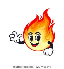 retro flame cartoon mascot design vector.