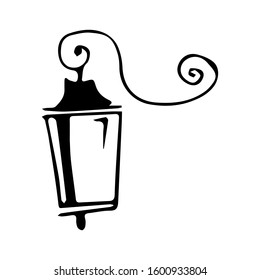 Retro flashlight with elegant elements and curls for cards, invitations, business cards,the menu, stickers, pins, gift packages.