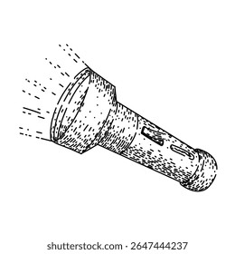 lanterna elétrica retro desenhado à mão. clássico colecionável, lanterna antiquada, lâmpada incandescente retro flashlight vetor esboço. ilustração preta isolada