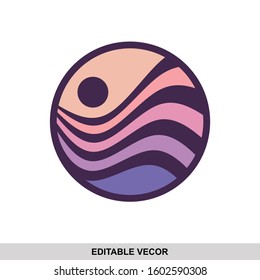 retro flat abstract wave circle logo