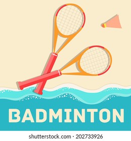 retro flat badminton icon concept. vector illustration design