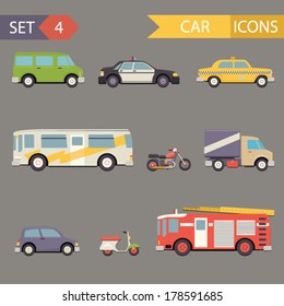 Retro Flat Car Icons Set vector