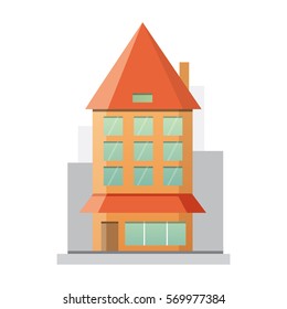 Retro Flat city House Icon. town building or private residential. modern apartment isolated