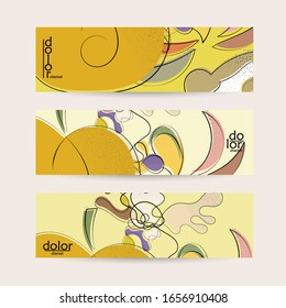 Retro flat colored organic food banner template. Hand drawn fruit line logo design. Cartoon calligraphic line vegetable with smooth curves grange textured.  Healthy eating web layout.