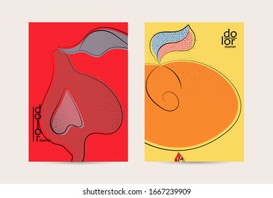 Retro flat colored organic food flyer template. Hand drawn fruit line logo design. Cartoon calligraphic line vegetable with smooth curves grange textured.  Healthy eating brochure layout.