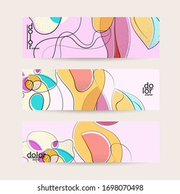 Retro flat colored organic food banner template. Hand drawn fruit line logo design. Cartoon calligraphic line vegetable with smooth curves grange textured.  Healthy eating web layout.