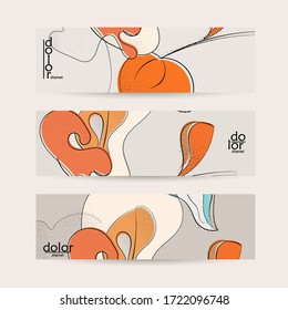 Retro flat colored organic food banner template. Hand drawn fruit line logo design. Cartoon calligraphic line vegetable with smooth curves grange textured.  Healthy eating web layout.