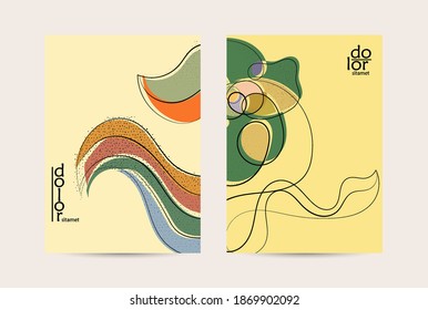 Retro flat colored organic food flyer template. Hand drawn fruit line logo design. Cartoon calligraphic line vegetable with smooth curves grange textured.  Healthy eating brochure layout.